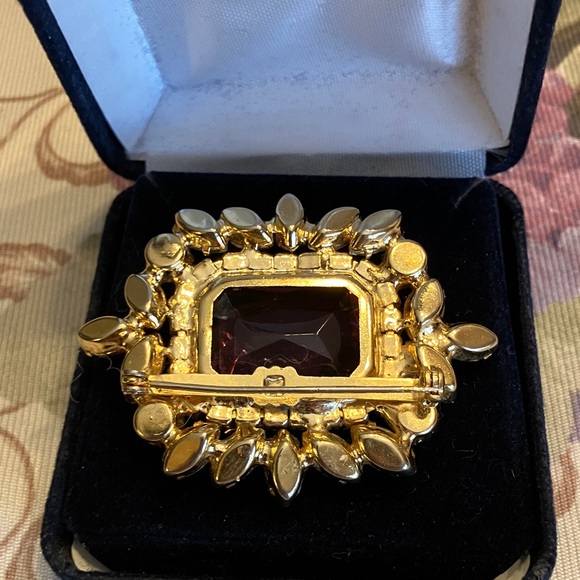 VINTAGE PINK AND CITRINE GLASS BROOCH - Picture 8 of 10